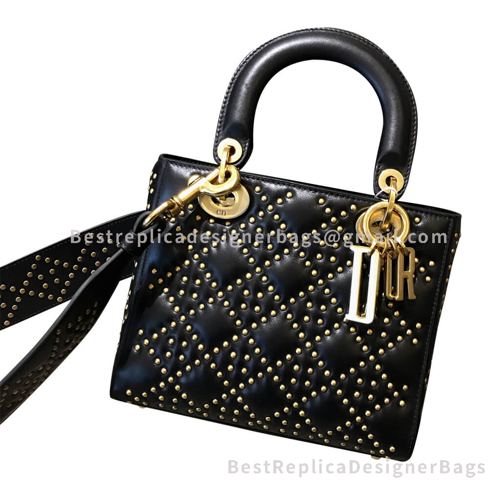 Dior Lady Dior Lambskin Studded Bag Black GHW